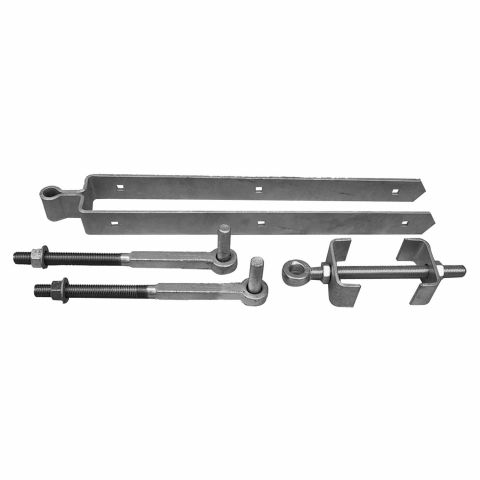 Snug Cottage Hardware Heavy Duty Central Eye Double Strap Hinge Hardware Sets - 3" Thick Gates - Includes 13" Adjustable Pins