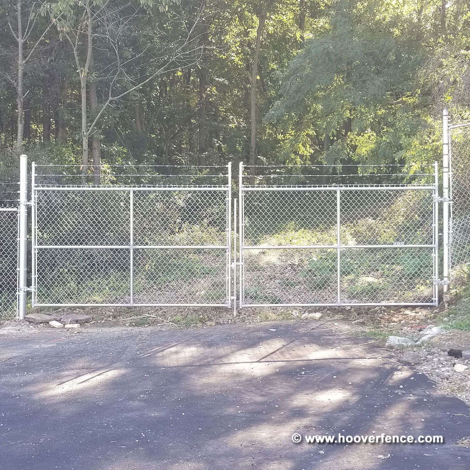 Commercial Chain Link Fence Double Gates, All 1-5/8 Galvanized HF20 Frame  - With Barbed Wire