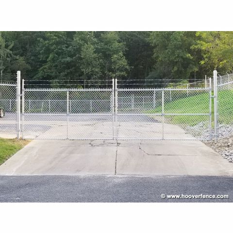 Industrial Chain Link Fence Double Gates, All 2" Galvanized HF40 Frame - With Barbed Wire