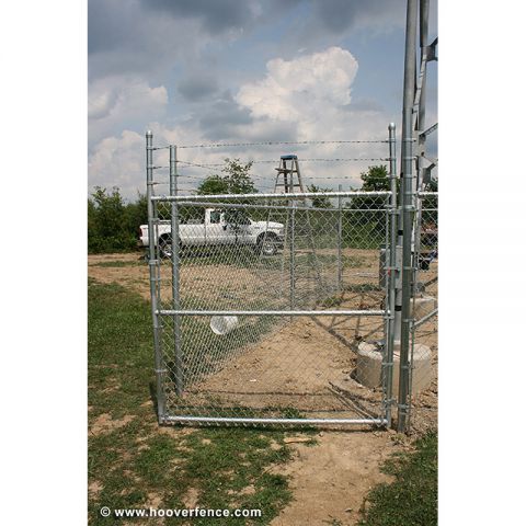 Hoover Fence Commercial Chain Link Fence Single Gates, All 1-5/8" Galvanized HF20 Frame - With Barbed Wire