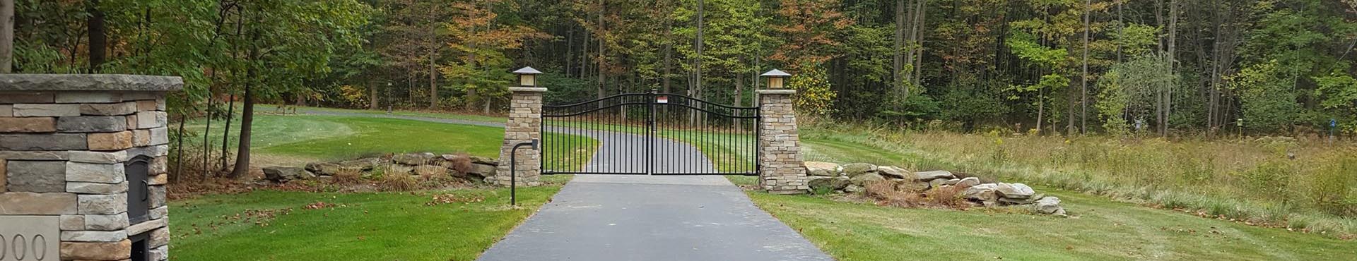 Ornamental Driveway Gate with Operator and Keypad on Columns